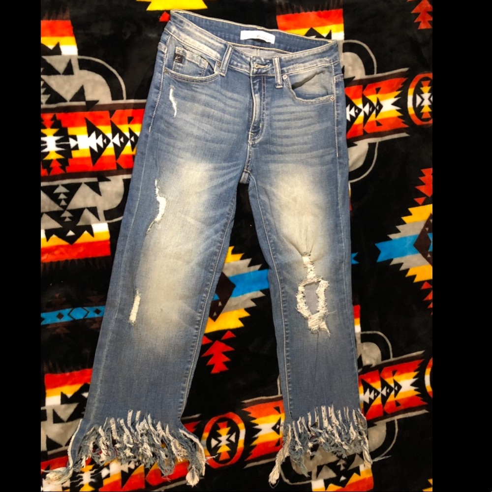 Kancan Distressed Fringe Jeans